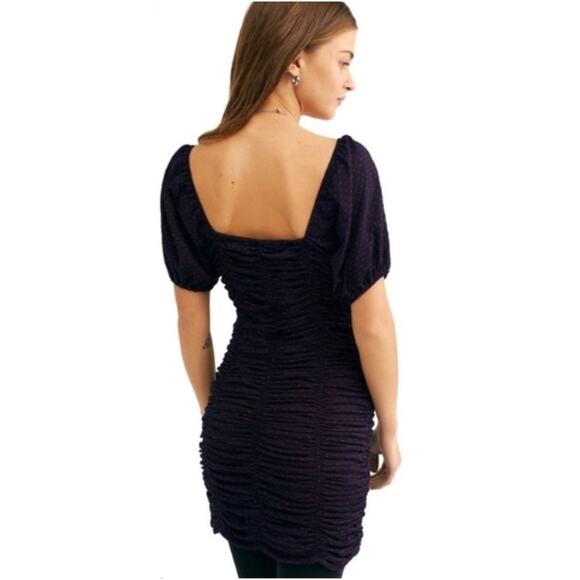 Free People She's In Parties Ruched Bodycon Dress in Navy Pink Polka Dot Size XS - Picture 3 of 14